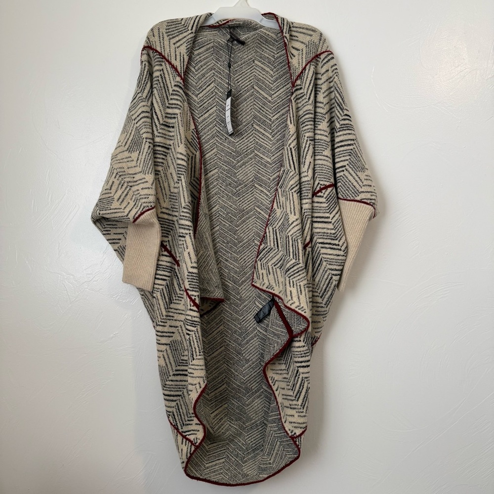 MaxSport Full Length Open Front Duster with cream & black chevron print One Size